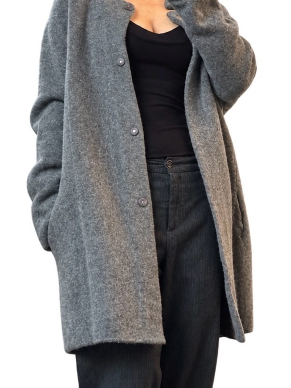 Gray Button-Front Women's Sweater wool Coat